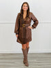 Brown Faux Leather Buckle Wrap Mini Dress (Reg.)