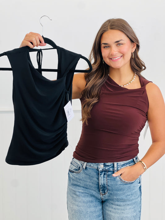 One Shoulder Twist Knot Top (Reg.)-2 Colors