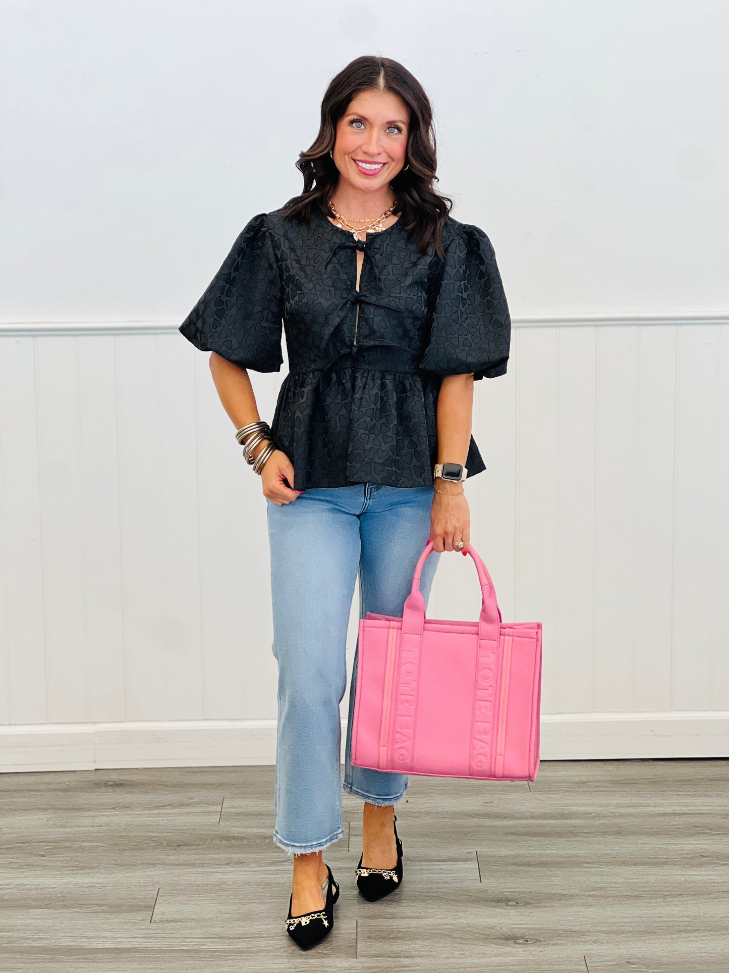 Lace Bow Detail Peplum Top (Reg.)