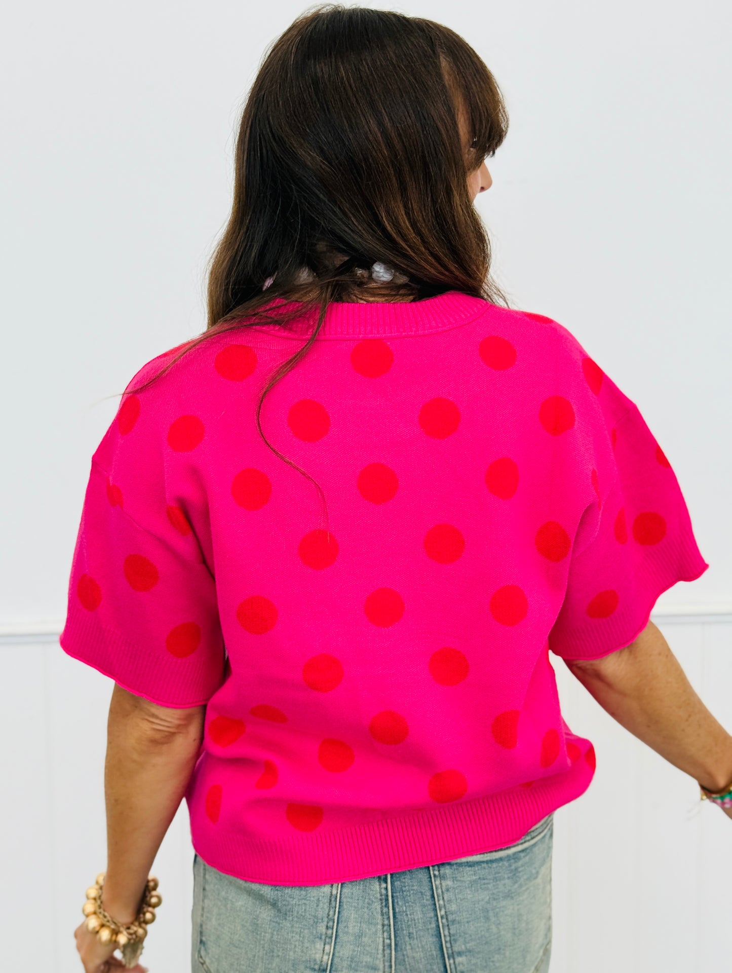 Polka Dot Short Sleeve Sweater Top (Reg.) - 3 Colors