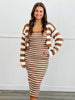 Brown Striped Knit Cardigan & Midi Dress Set (Reg.)