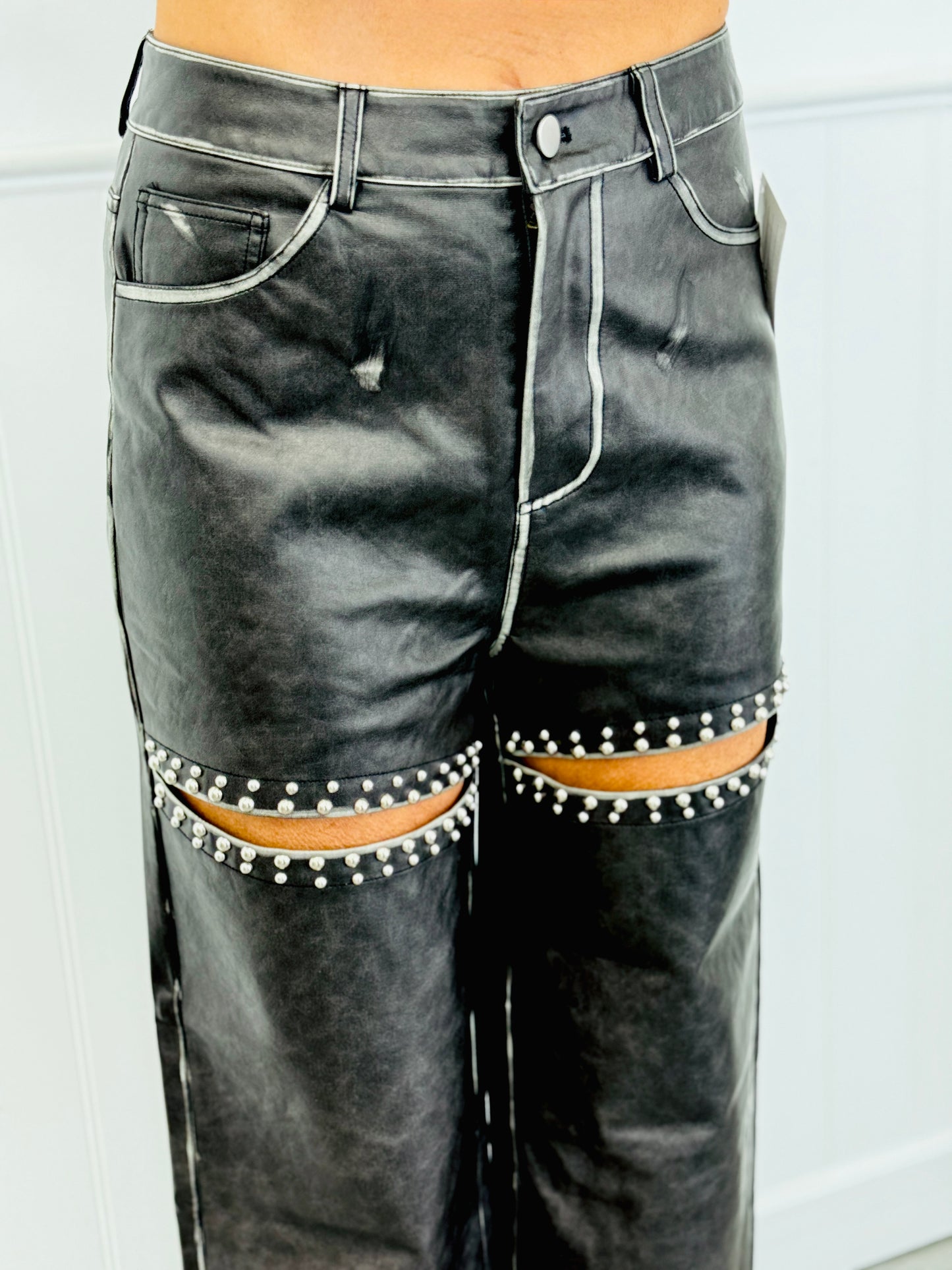 Washed Black Cut Out Studded Pants (Reg.)