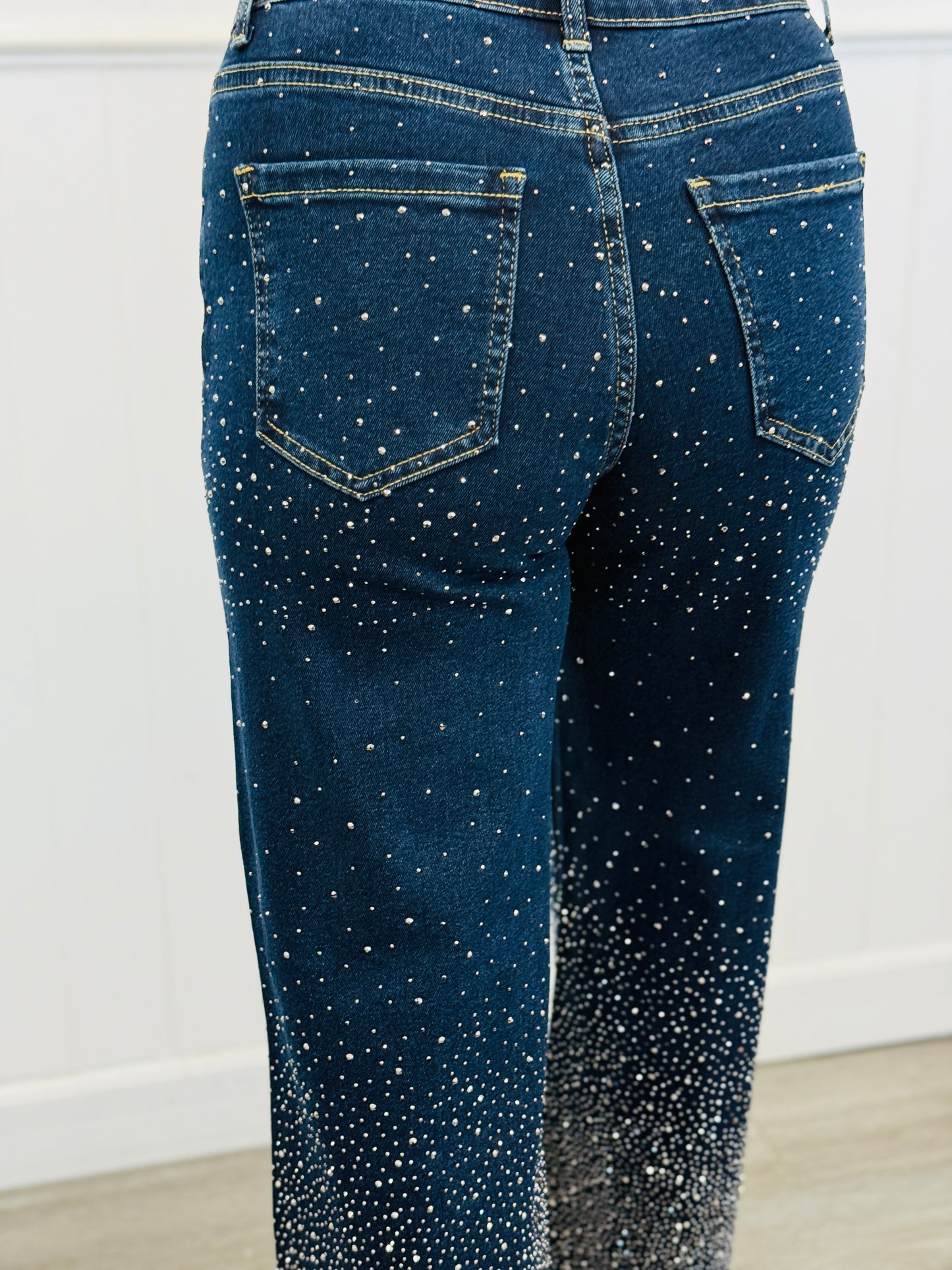 Denim Rhinestone Cuffed Jeans (Reg.)
