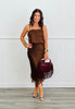 Dark Brown Lace Trim Midi Skirt (Reg.)