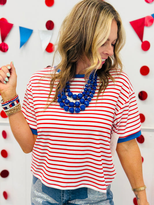 White/Red Retro Stripes Tee (Reg. and Plus)