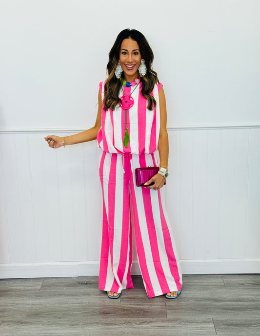 Pink/White Stripe Top & Pants Set (Reg & Plus)