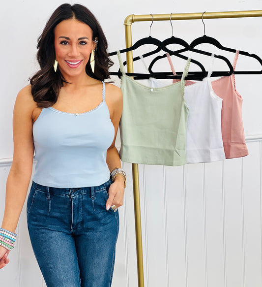 Mini Rose Lace Detail Cami Top (Reg & Plus)-4 Colors