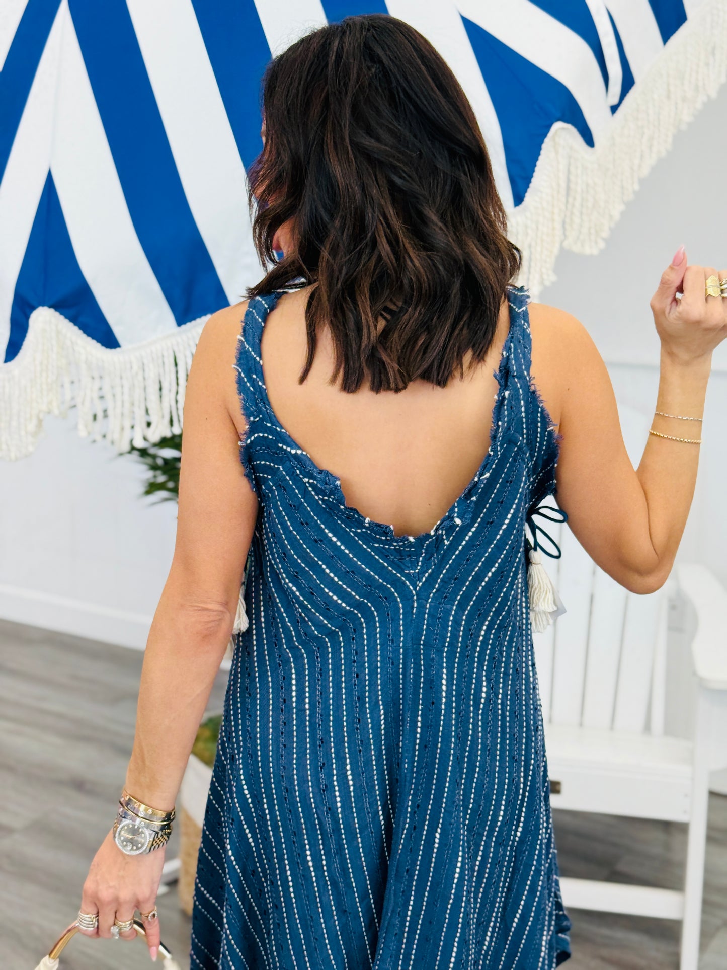 POL Navy Stripe Handkerchief Midi Dress (Reg.)