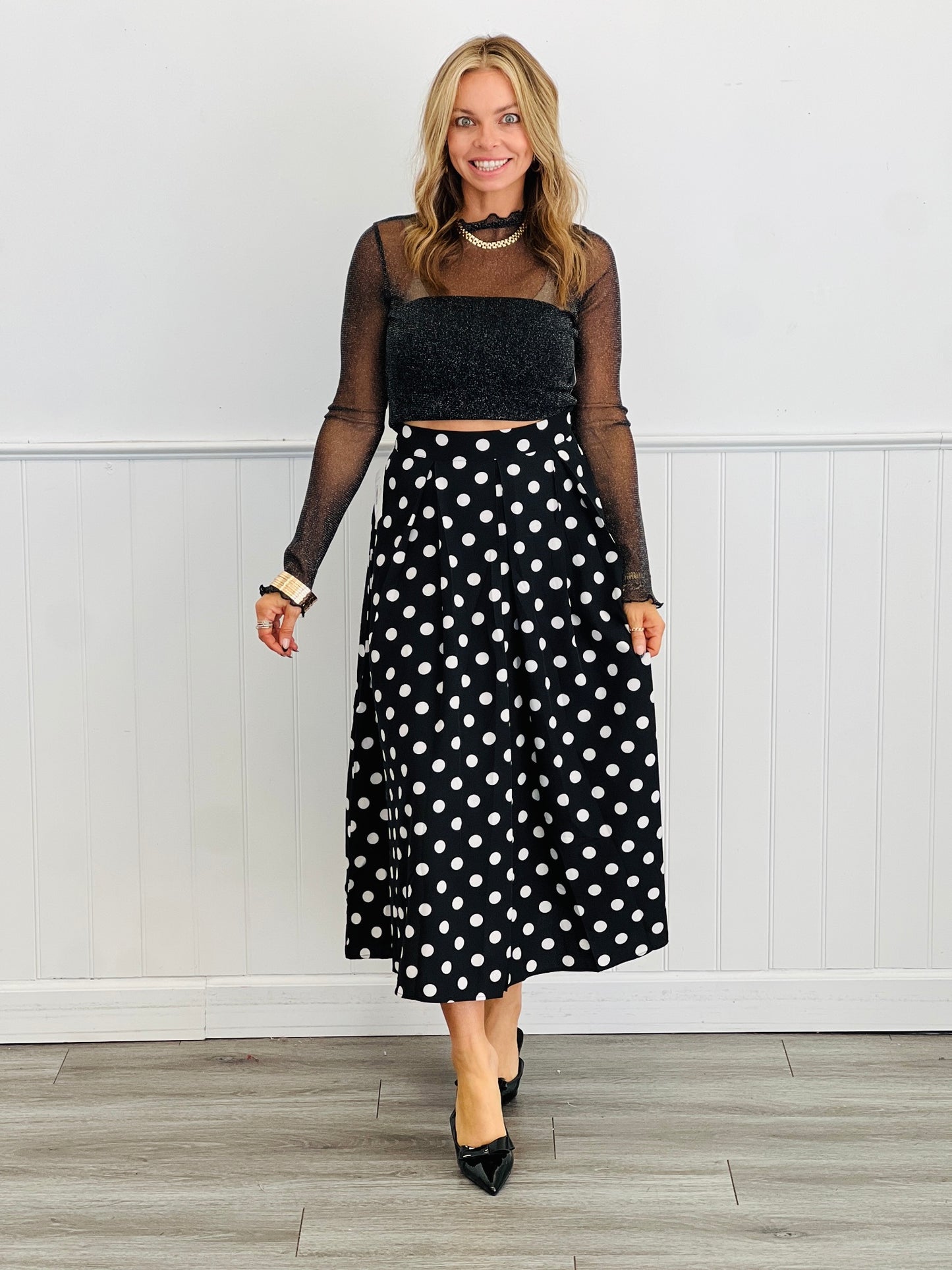 Polka Dot High Waist Midi Skirt (Reg & Plus)-2 Colors