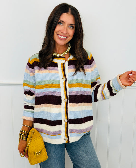 Burgundy Multi Striped Sweater Cardigan (Reg.)