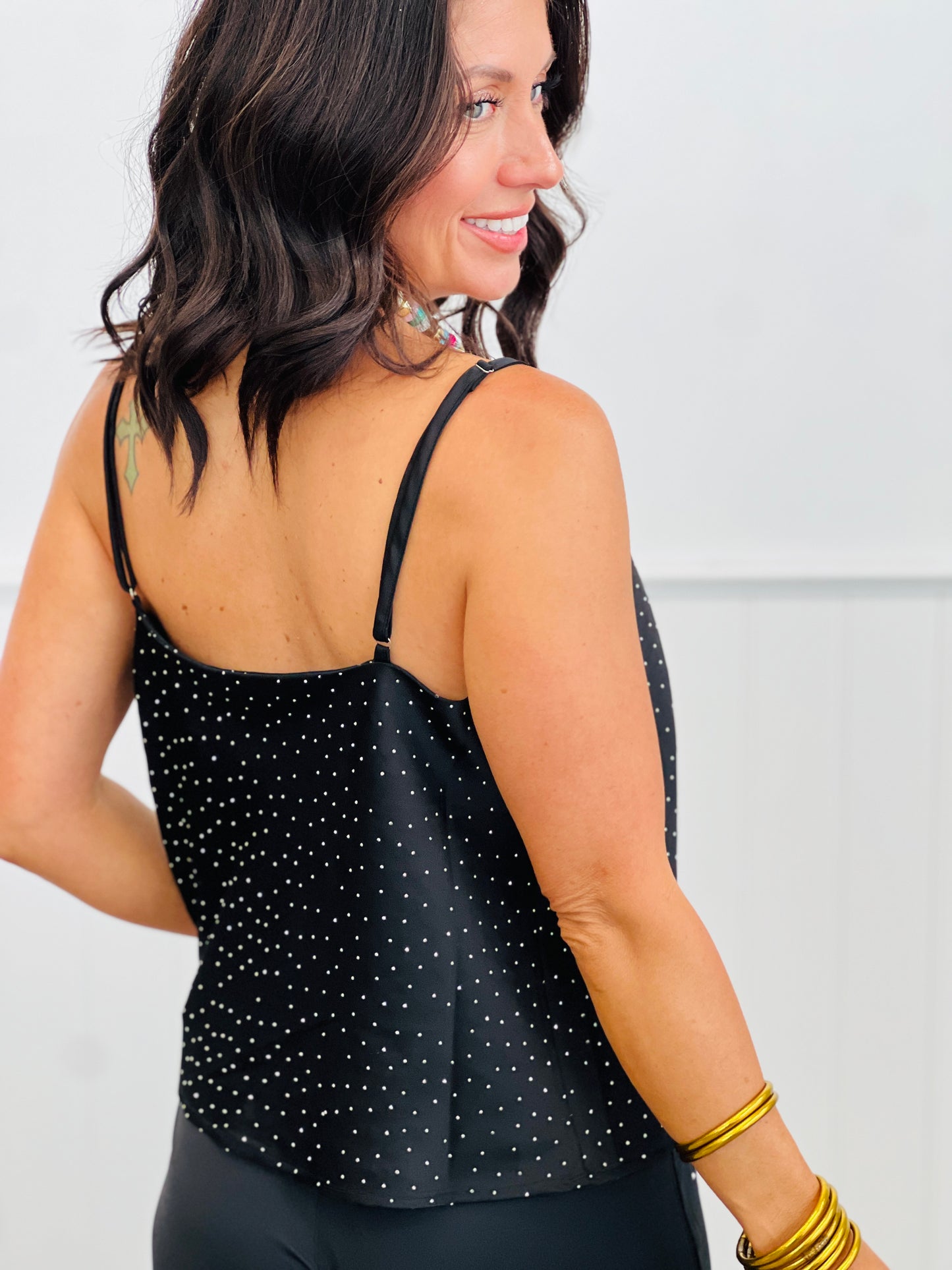 Black Rhinestone Cowl Cami Top (Reg & Plus)
