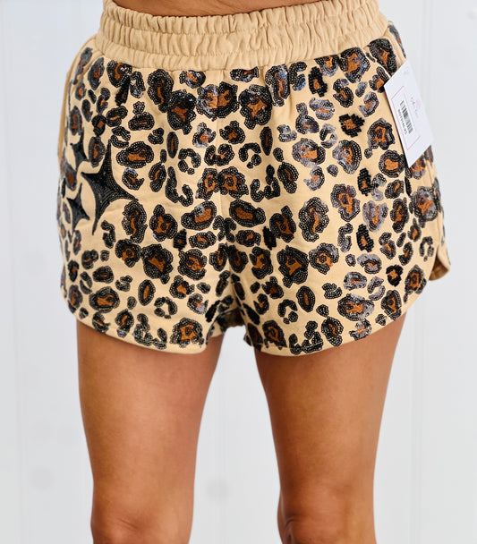Queen Of Sparkles Tan Leopard Sparkle Logo Shorts (Reg. and Plus)