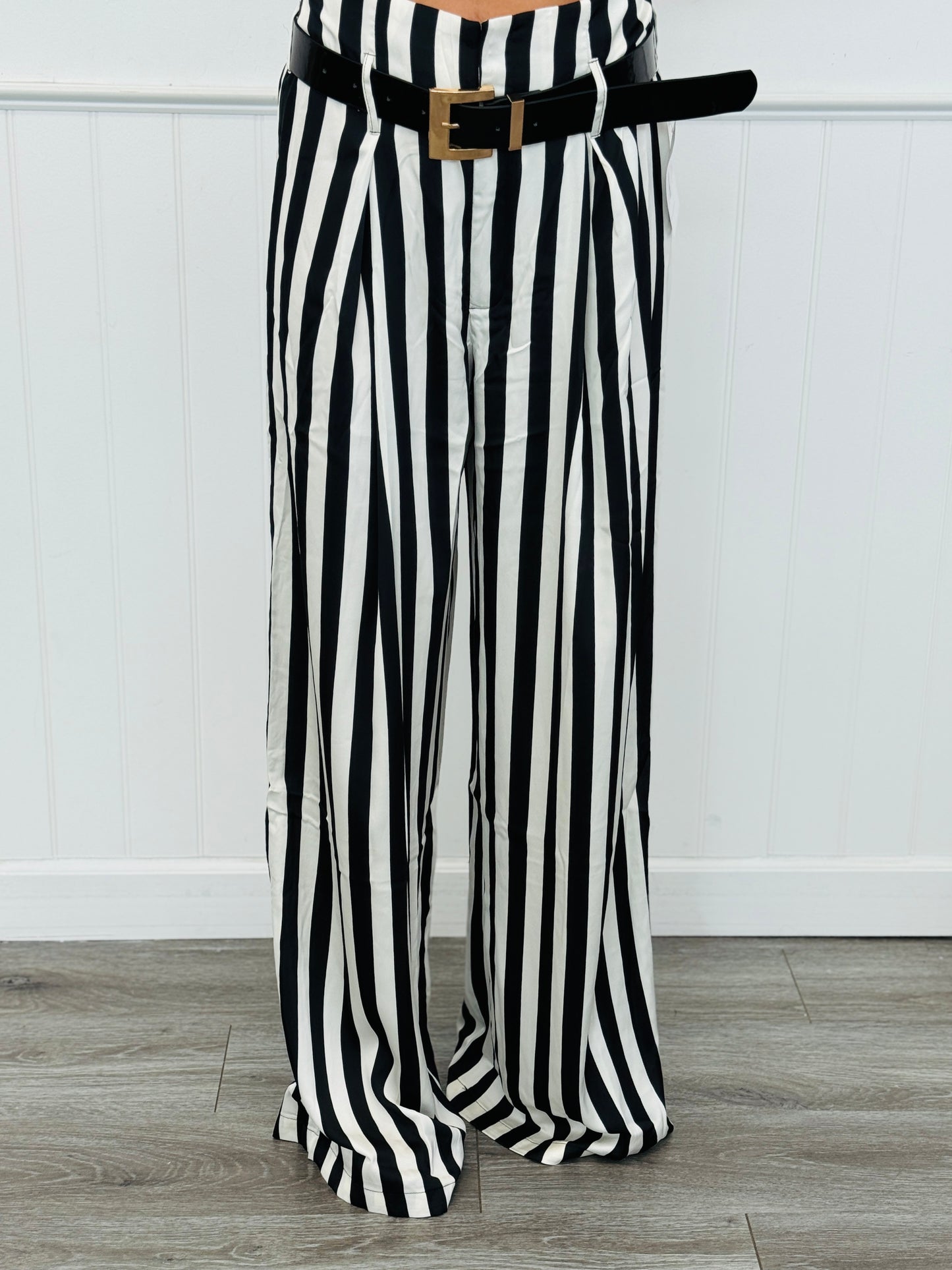 Black/White Stripe Belted Pants (Reg.)