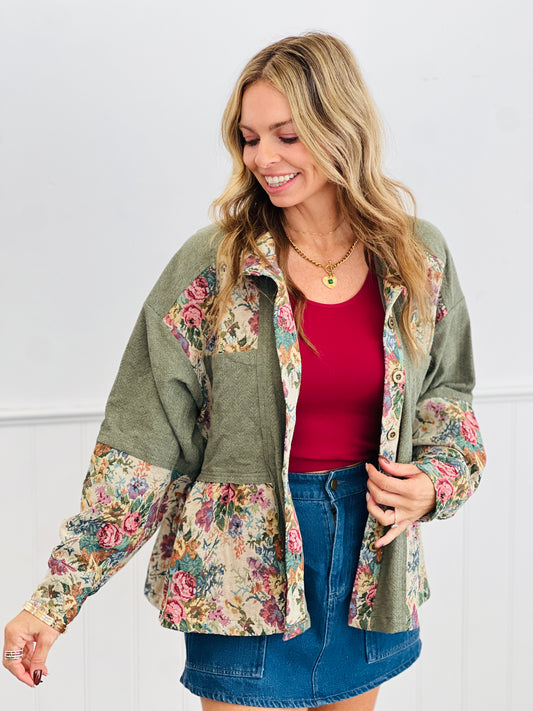 Floral Jacquard Peplum Shirt (Reg & Plus)