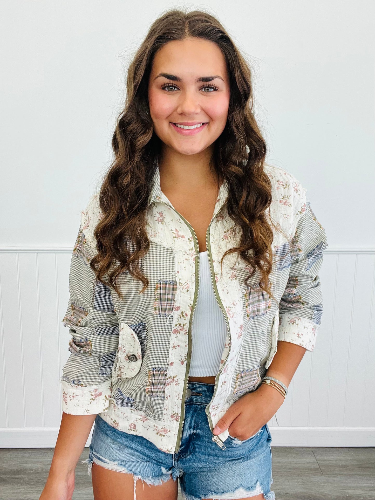 Green Multi Floral Patch Zip Up Jacket (Reg.)