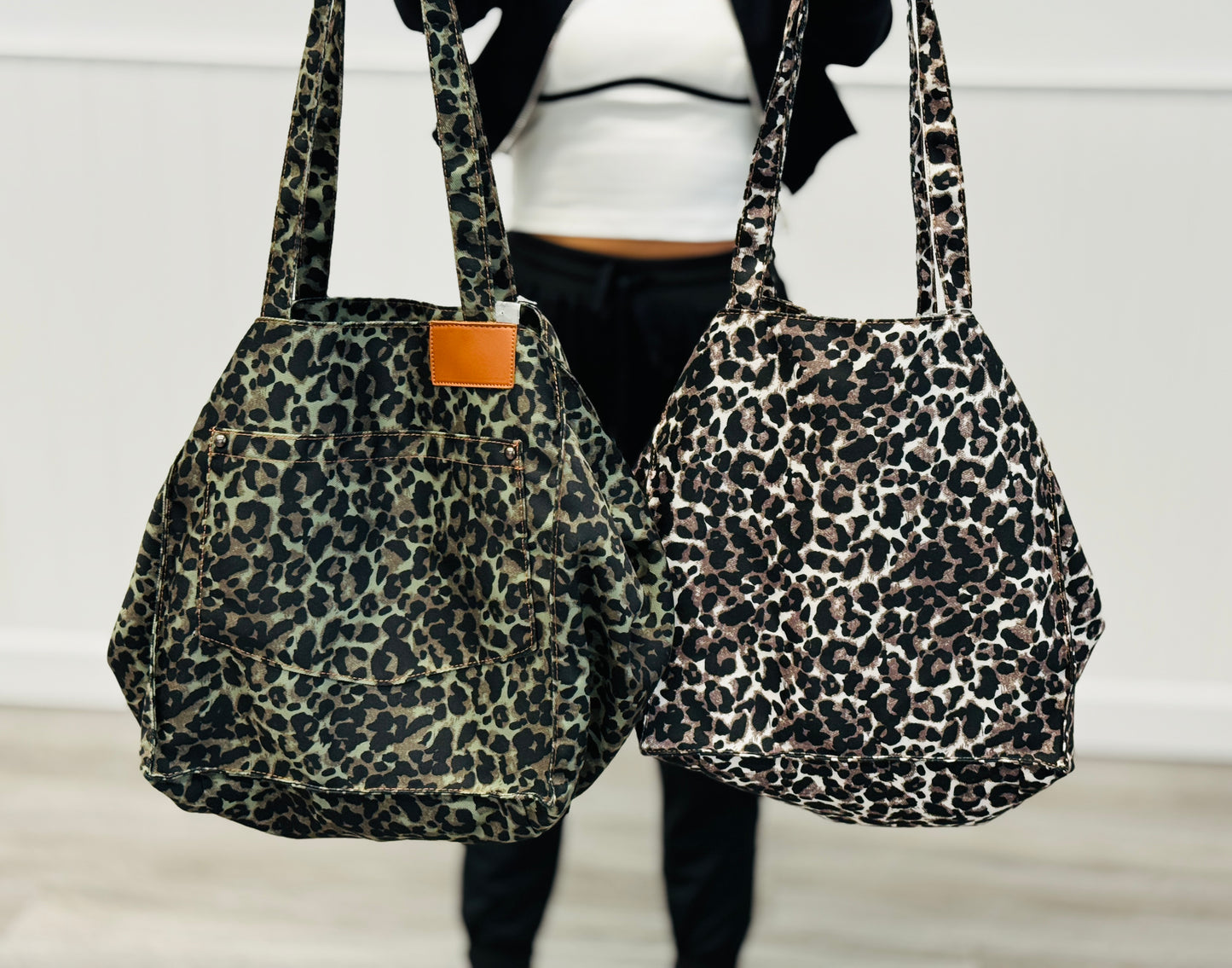 Leopard Jeans Expandable Handbag (2 colors)