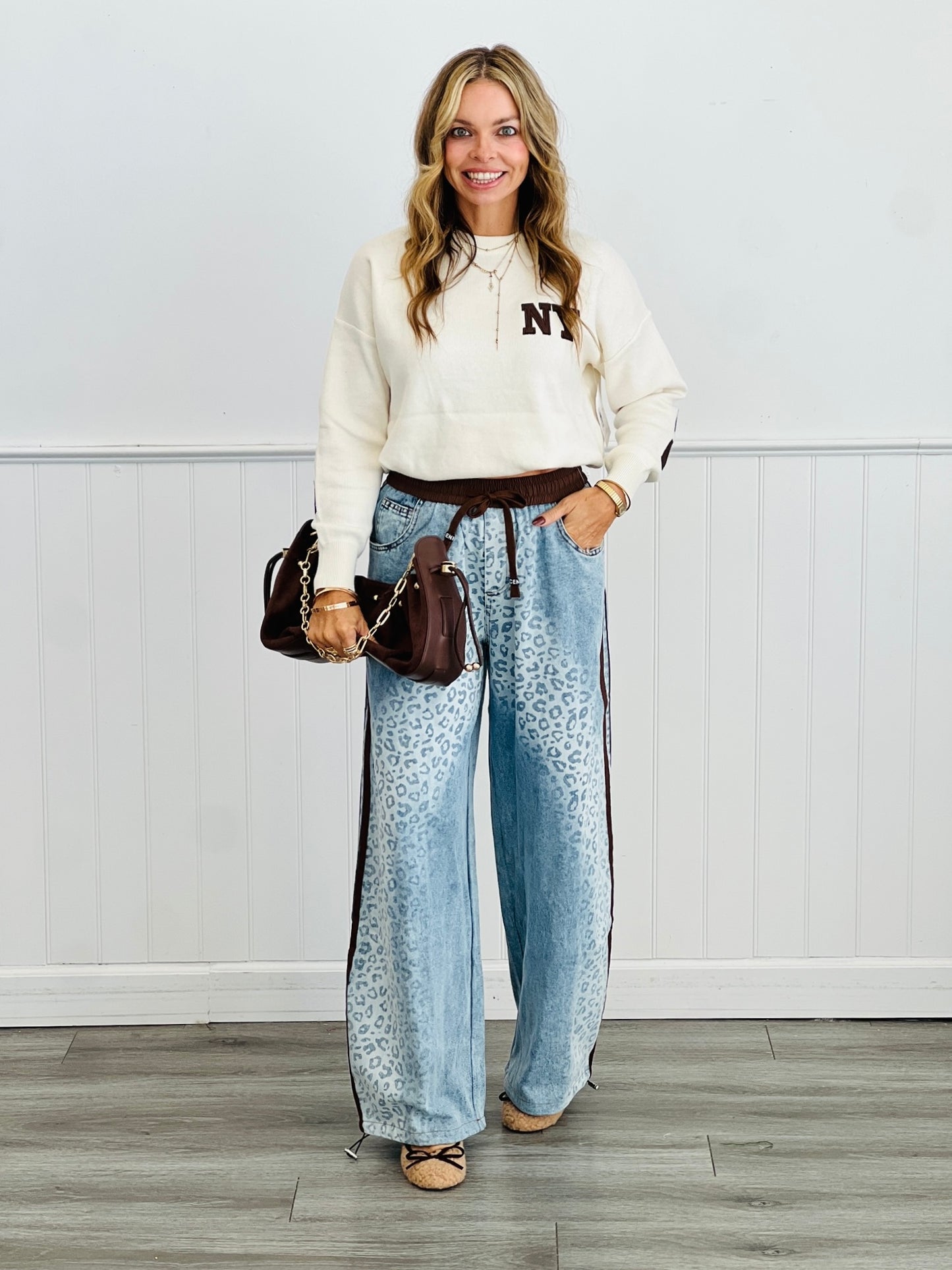 Denim Leopard Brown Stripe Pants (Reg.)