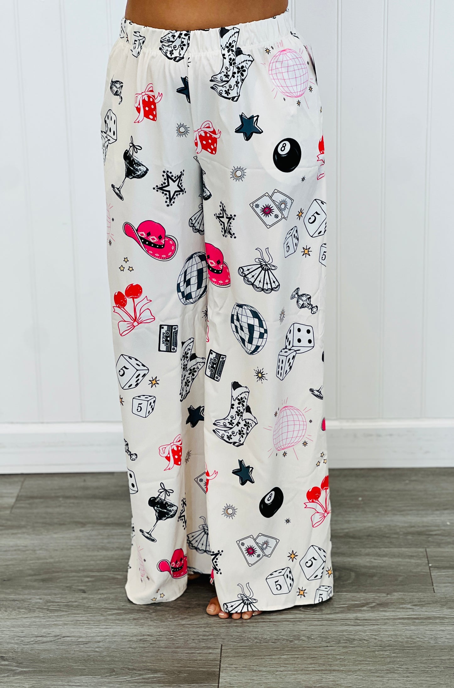 Party Collage Satin Pants (Reg & Plus)-2 Colors