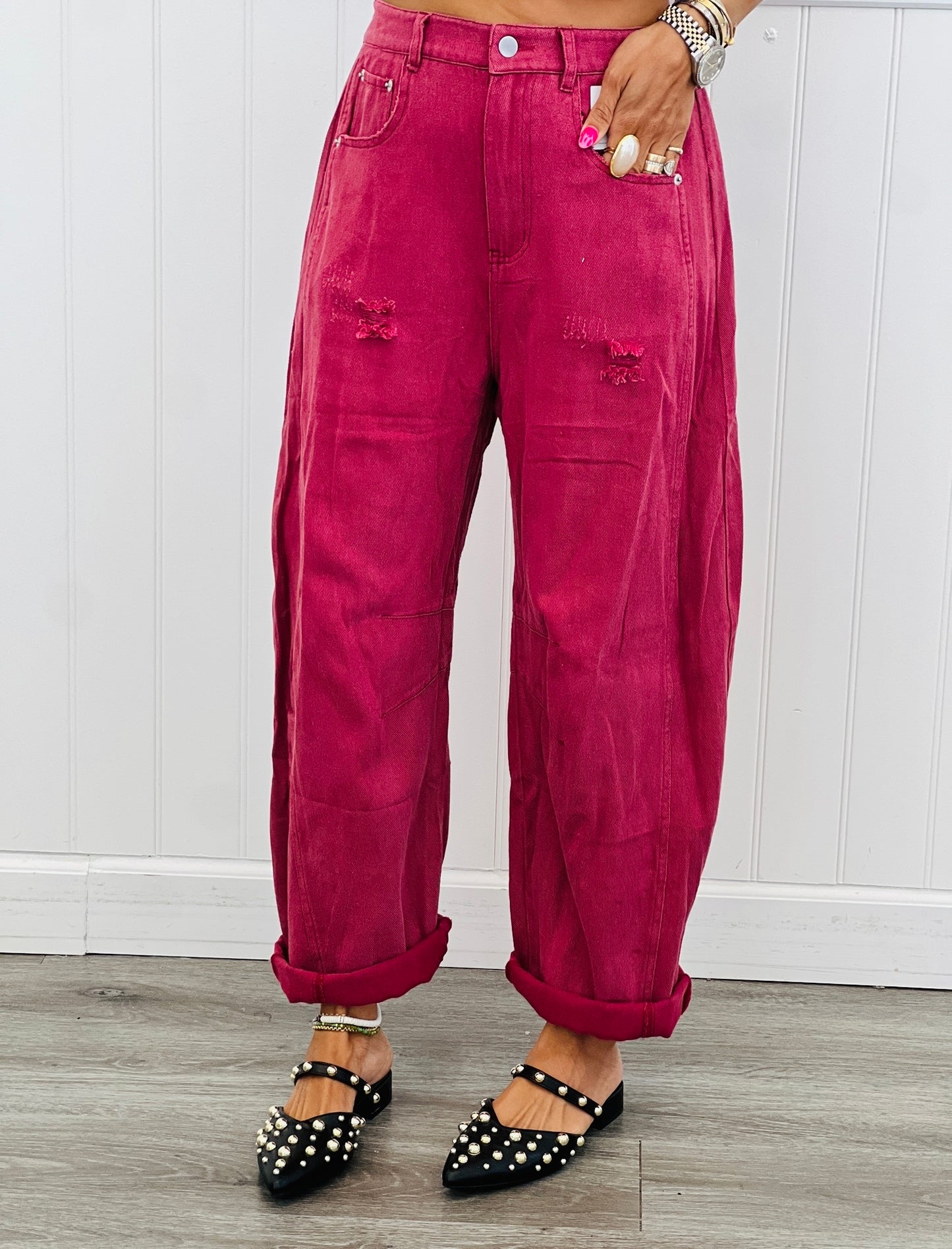 Acid Washed Denim Barrel Pants (Reg & Plus)-2 Colors