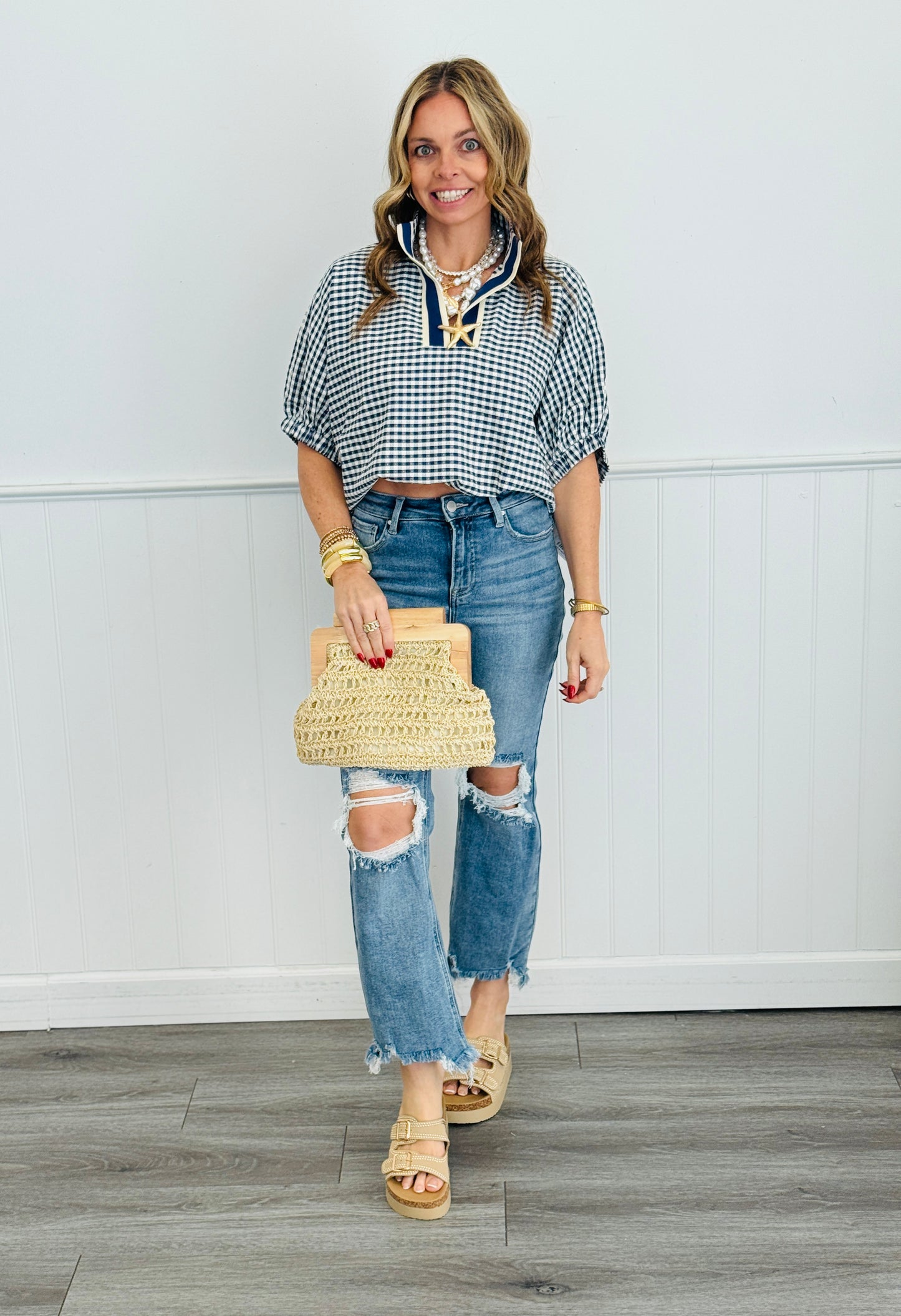 Gingham Dolman Sleeve Blouse (Reg & Plus)-2 Colors