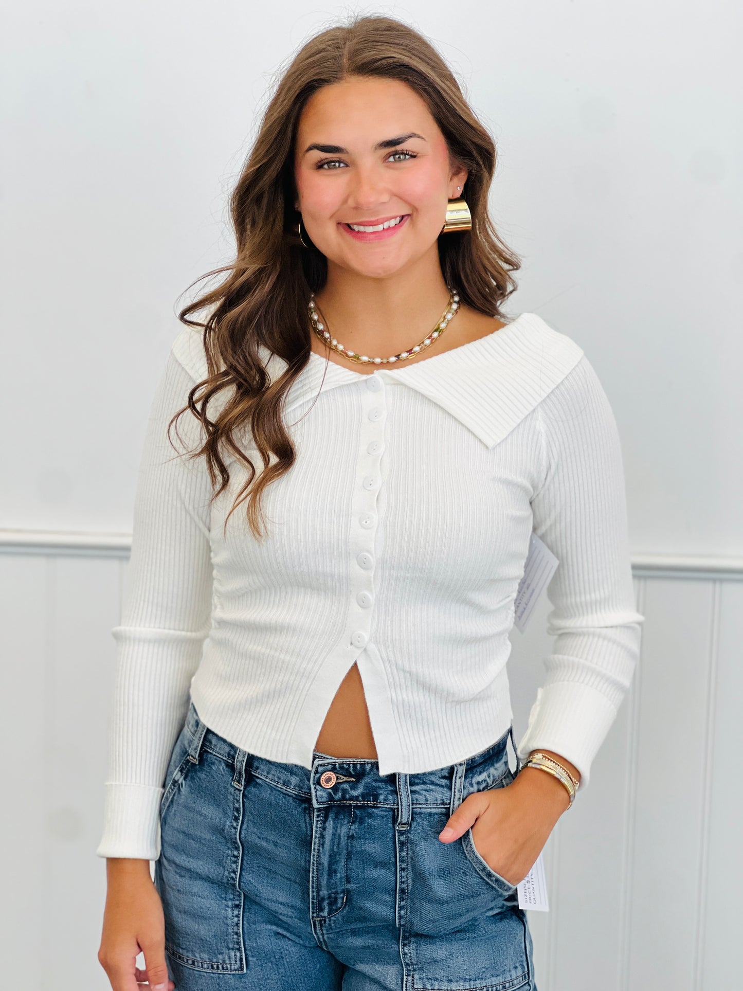 Essential Button Down LS Top (Reg.)-2 Colors