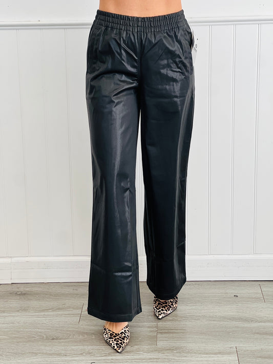 Black Glossy Wide Leg Pants (Reg.)