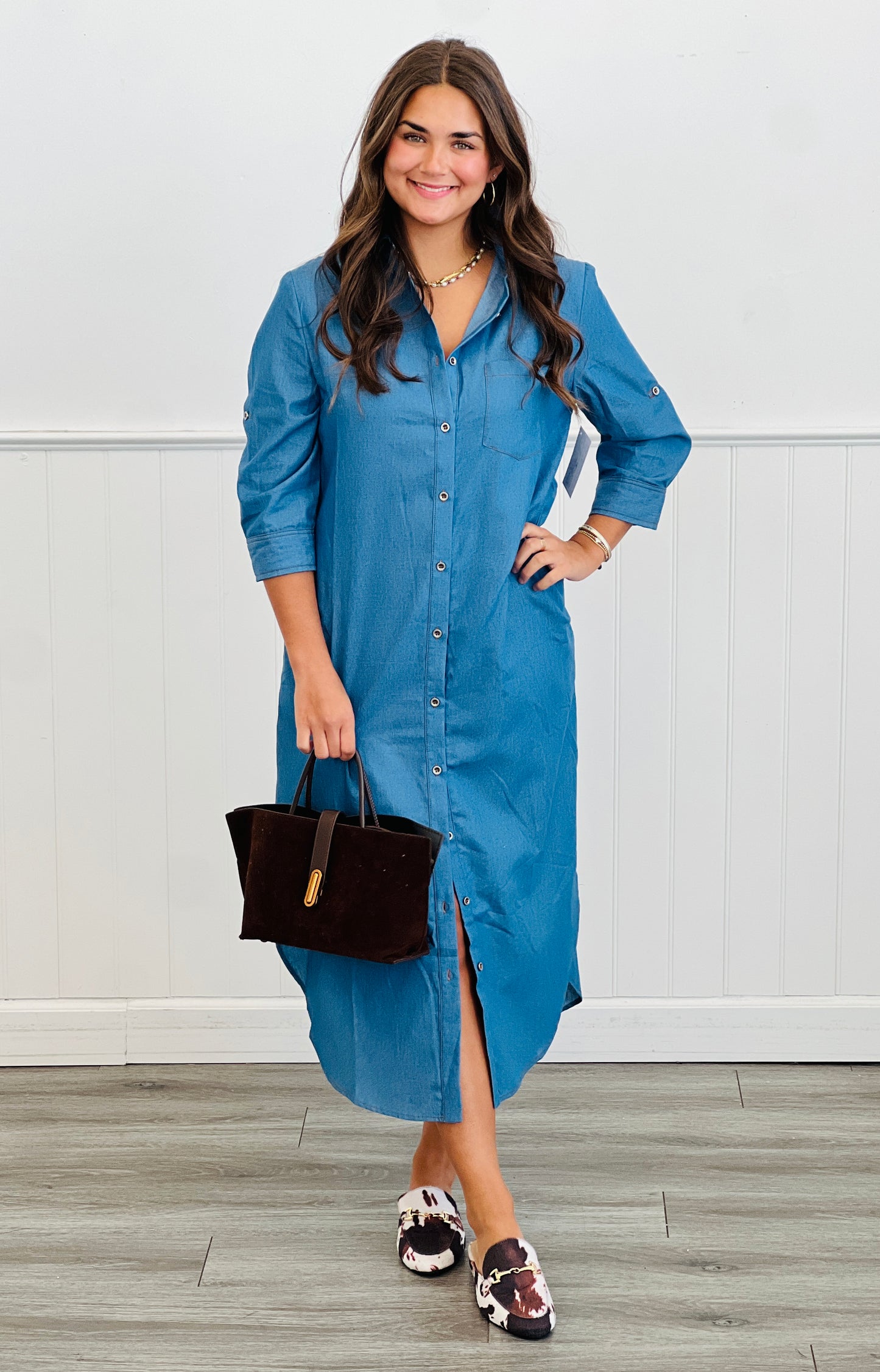 Blue Denim Midi Shirt Dress (Reg.)
