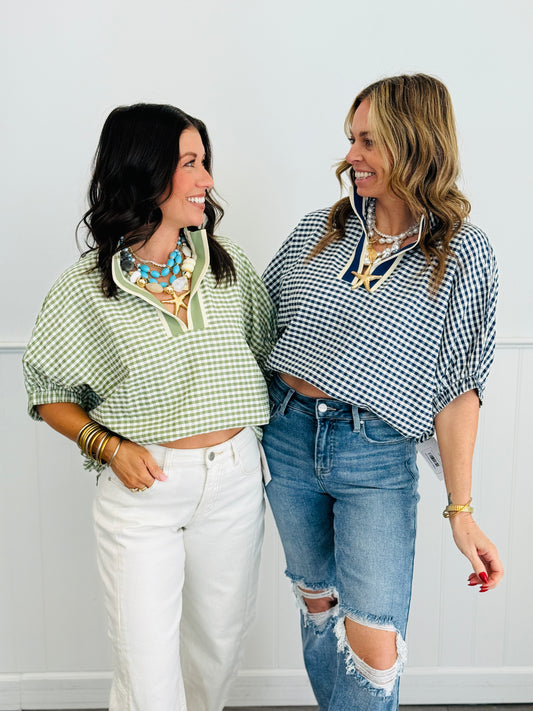 Gingham Dolman Sleeve Blouse (Reg & Plus)-2 Colors