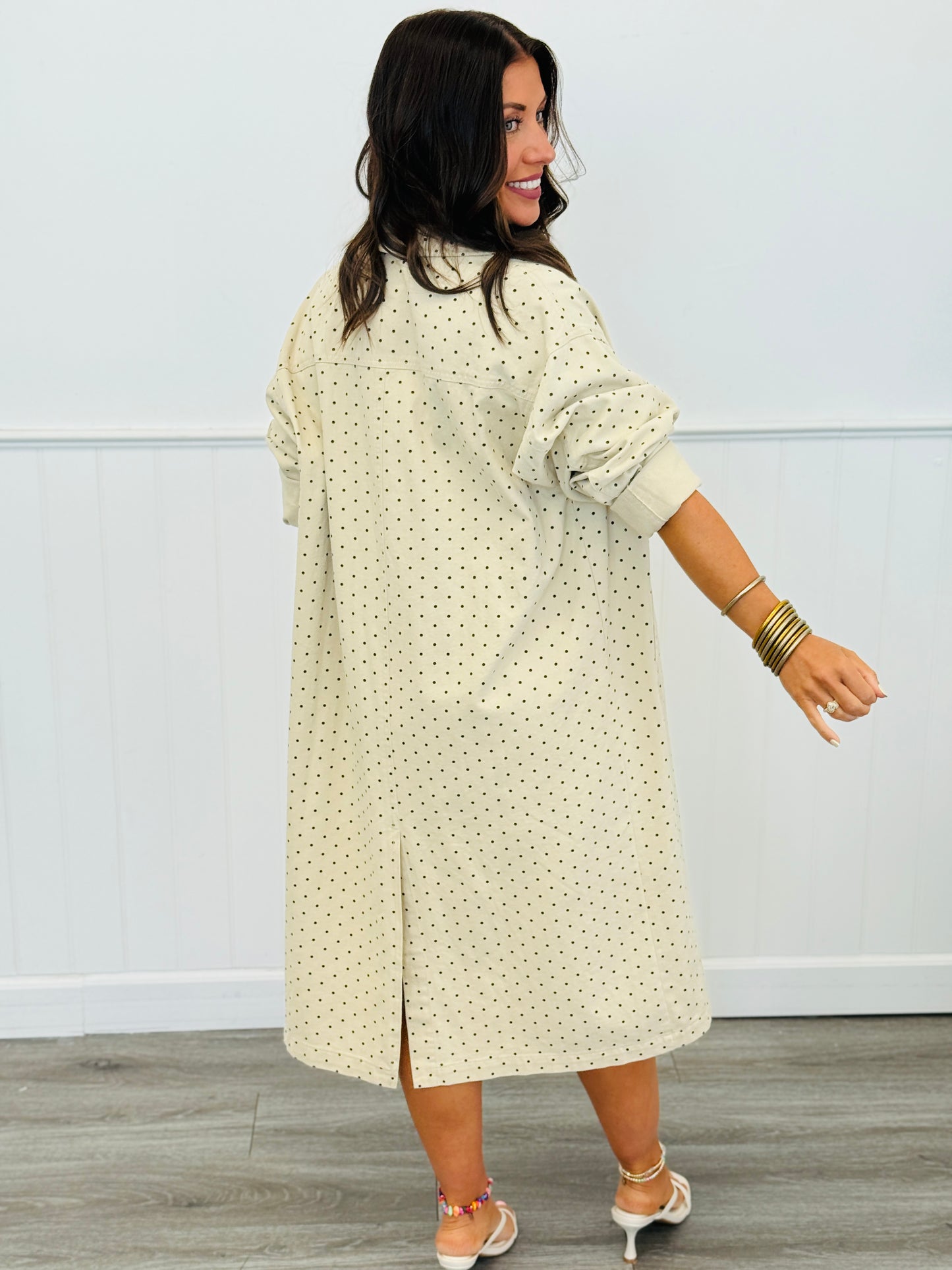 Taupe/Black Polka Dot Denim Trench Coat (Reg.)