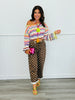 POL Pink Multi Scallop Stripe Sweater Top (One Size)
