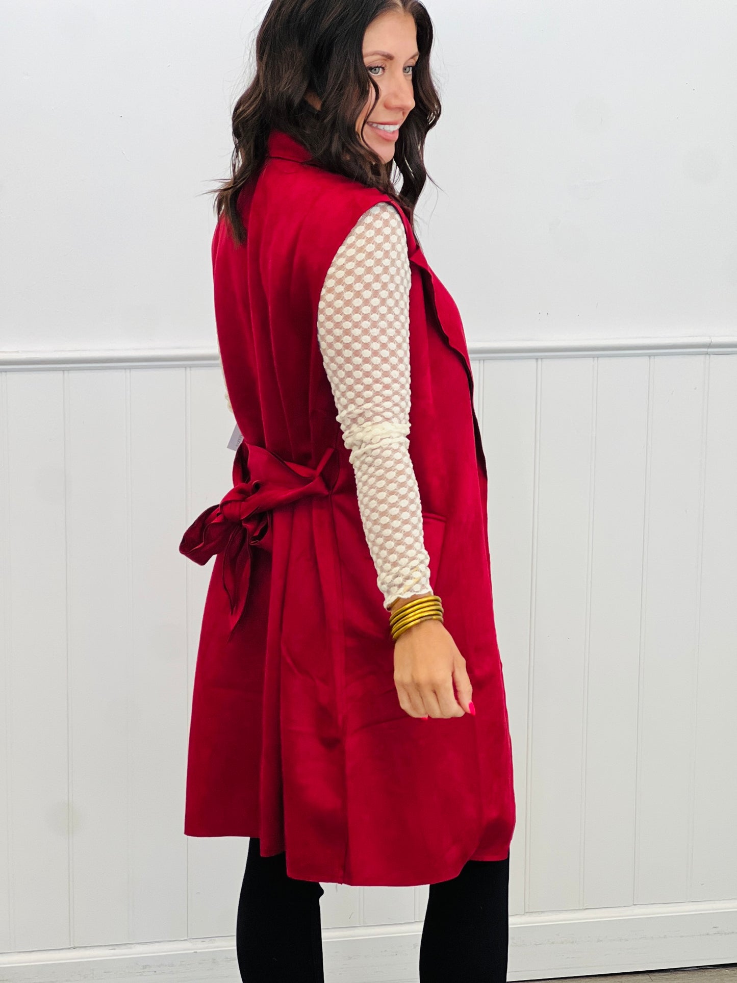 Faux Suede Longline Belted Vest (Reg & Plus)-3 Colors