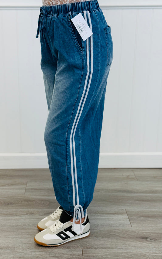 Side Stripe Bow Tie Hem Pants (Reg & Plus)