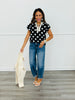 Black/White Polka Dot Flutter Sleeve Top (Reg & Plus)