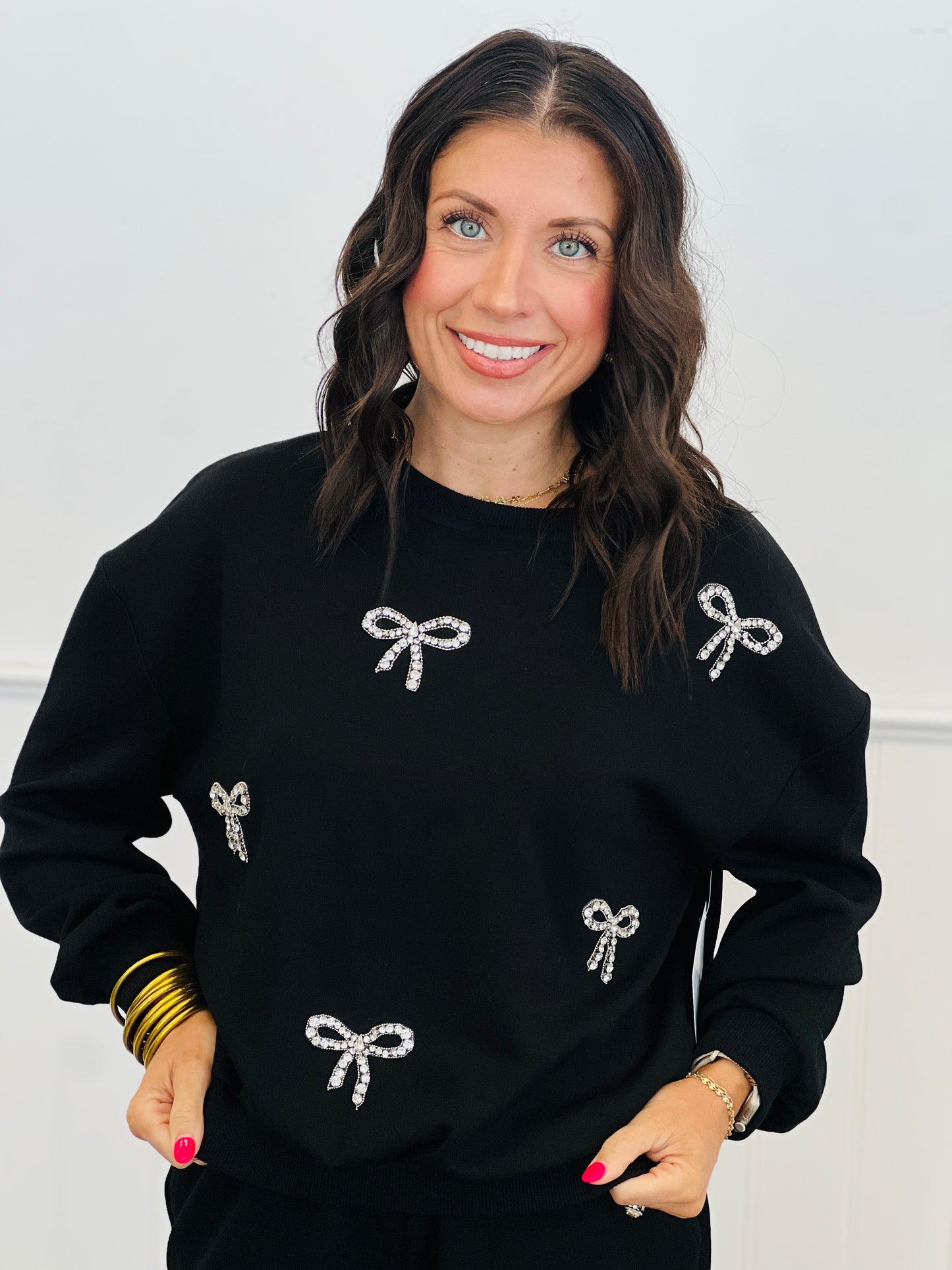 Black Rhinestone Bows Sweatshirt/Jogger Set (Reg and Plus )