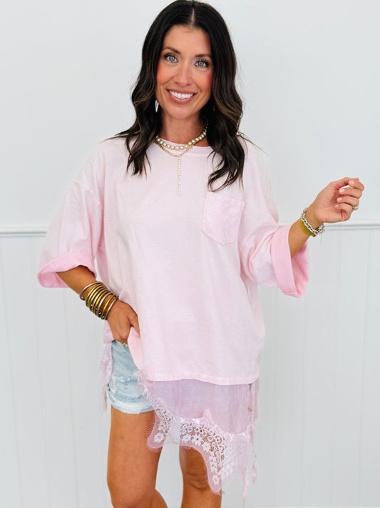 Pink Lace Detail Top (One Size)
