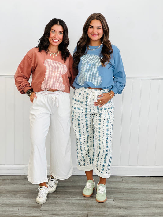 Gingham Teddy Bear Graphic Sweatshirt (Reg.)-2 Colors