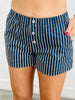 Navy Striped Elastic Waist Shorts (Reg.)