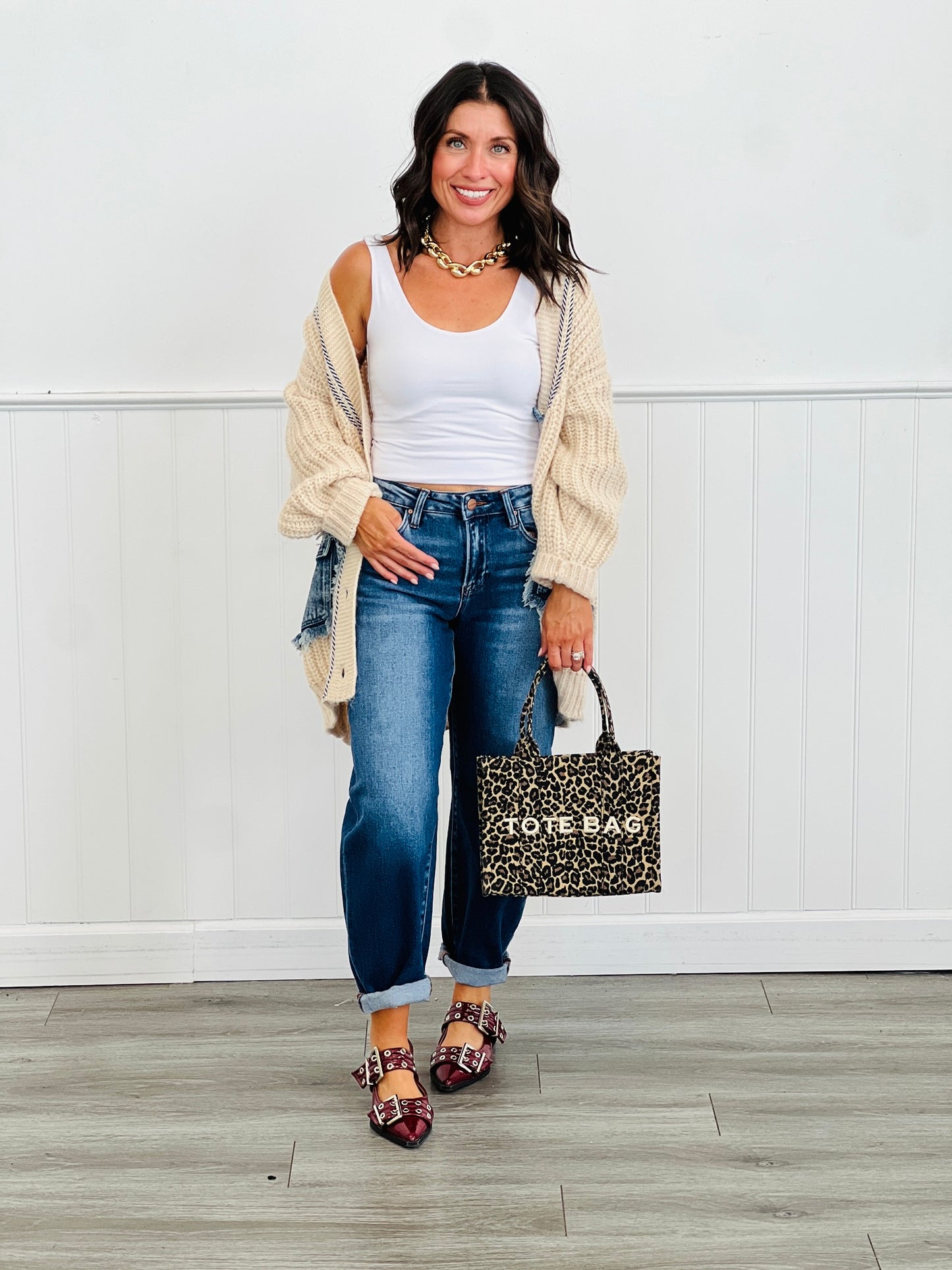 Natural V-Neck Denim Pockets Sweater Cardigan (Reg. and Plus)