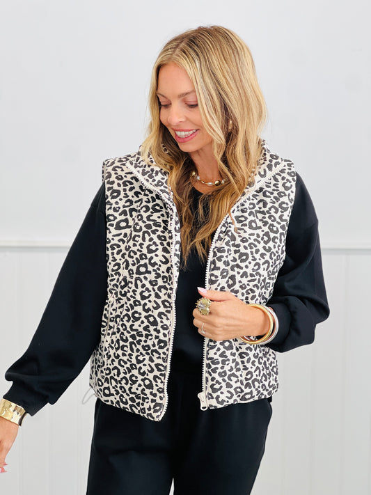 Cream Leopard Puffer Vest (Reg.)