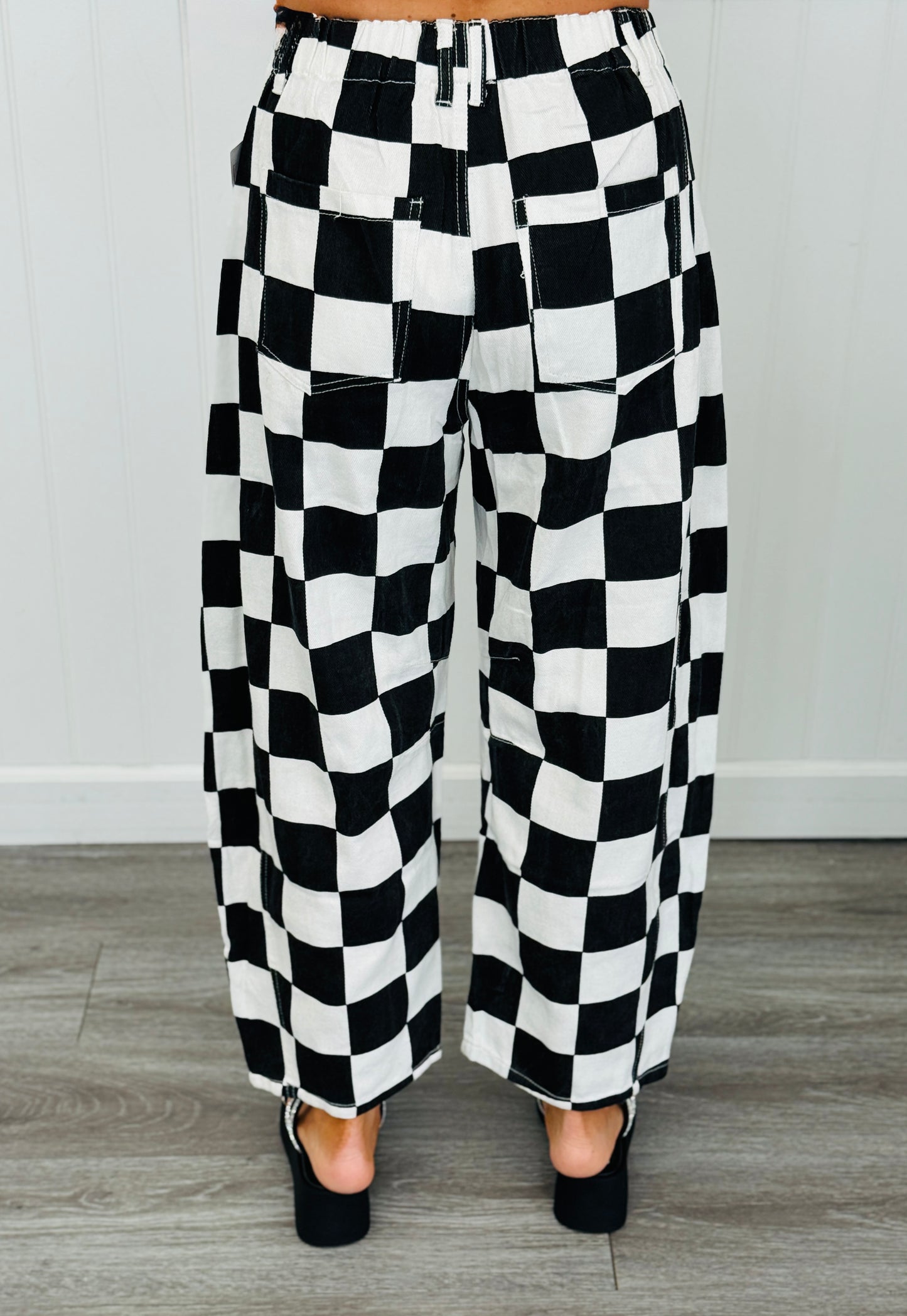 Black Checkered Print Barrel Pants (Reg. and Plus)