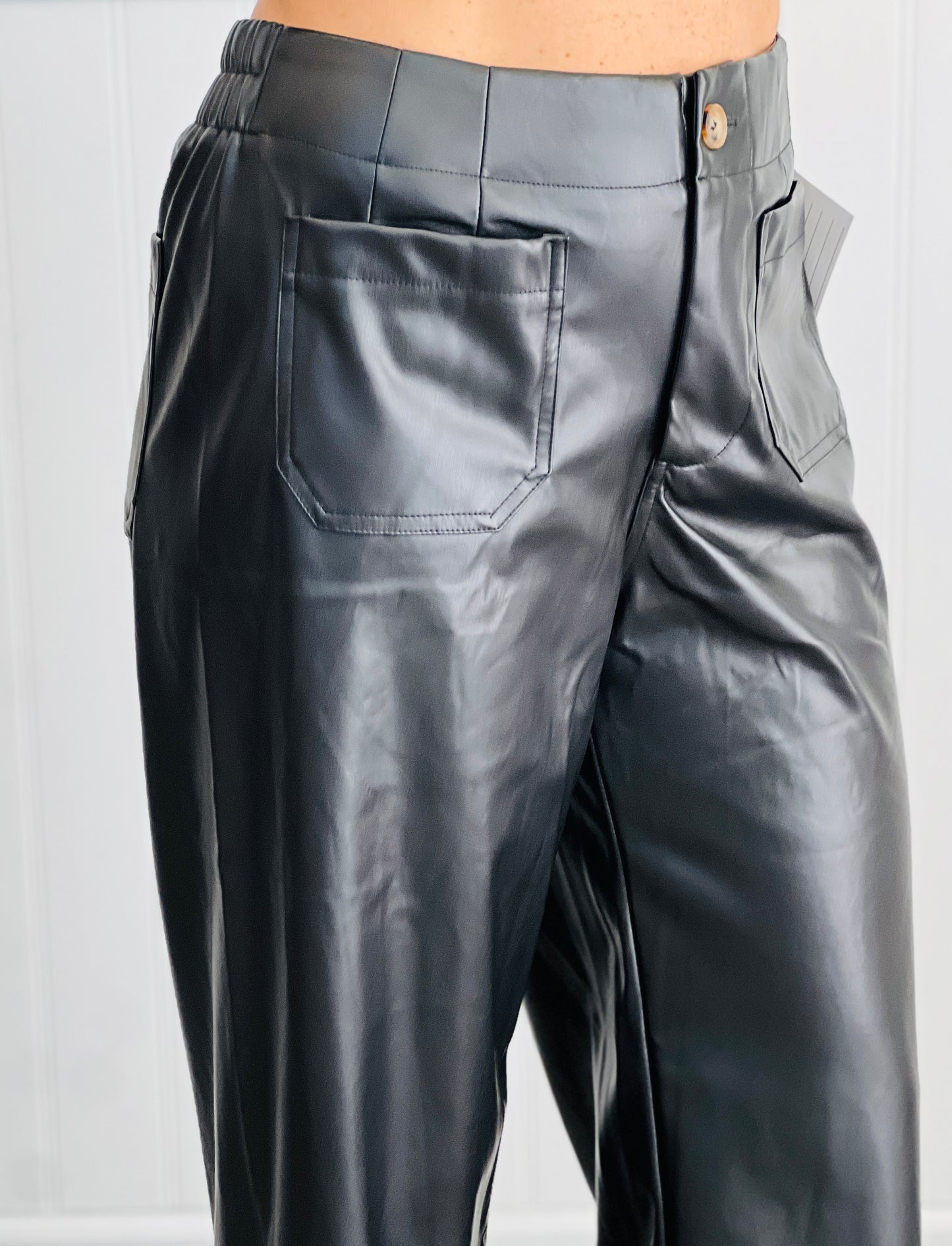 Black Faux Leather Gaucho Pants (Reg.)