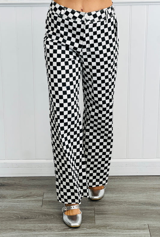 Black Checkered Print Pants (Reg.)