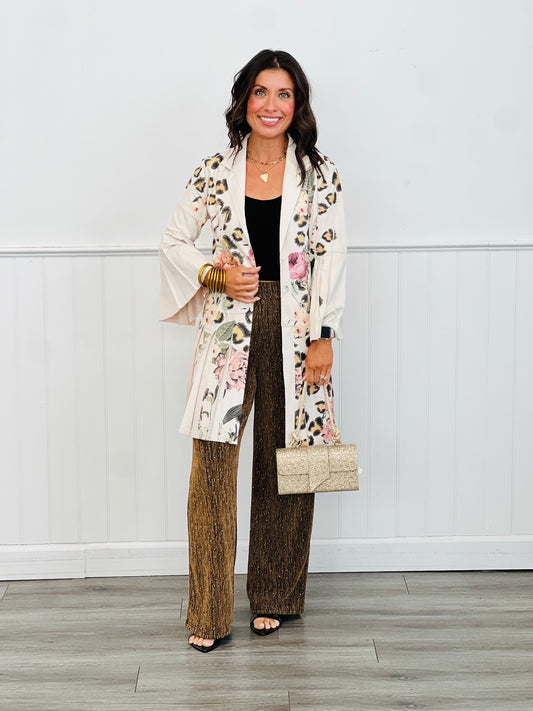 Gold Metallic Rhinestone Straight Leg Pants (Reg. and Plus)