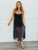 Black Sheer Mesh Polka Dot Midi Dress (Reg.)