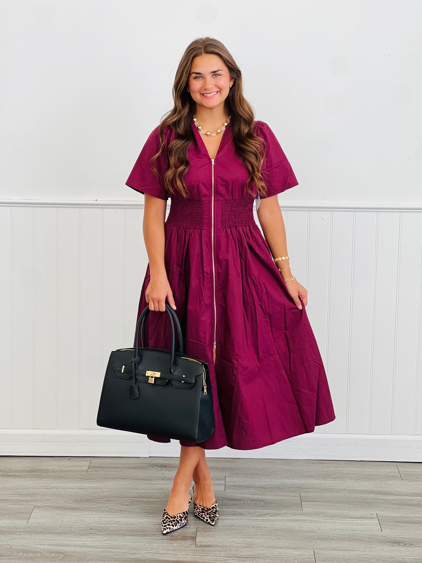 Plum Front Zip Midi Dress (Reg & Plus)