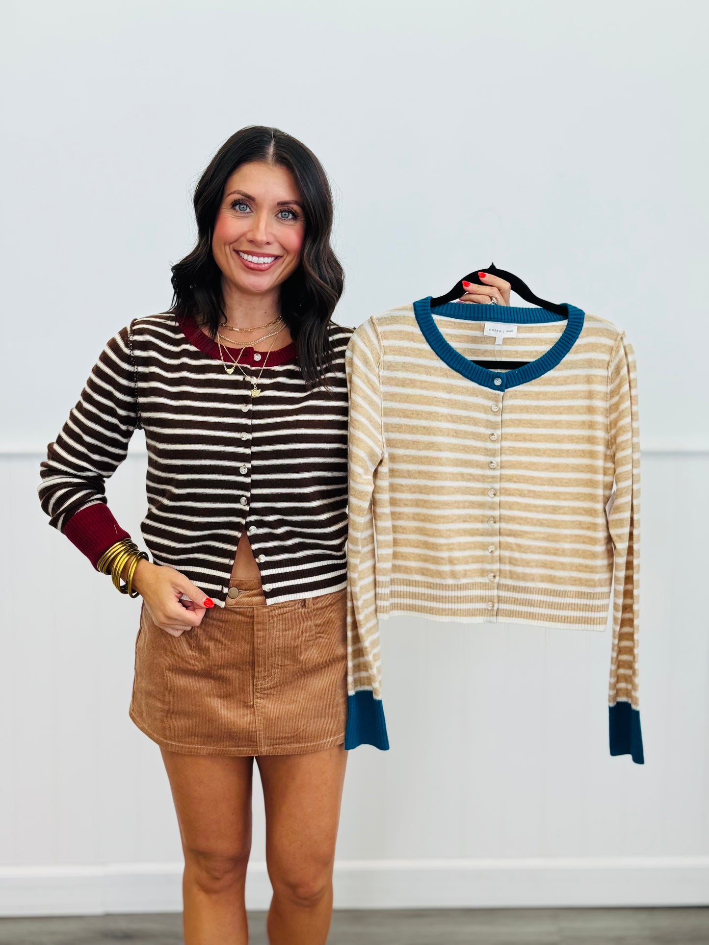 Contemporary Striped Sweater Cardigan (Reg.)-2 Colors