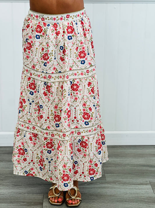 Cream/Red Garden Party Maxi Skirt (Reg & Plus)