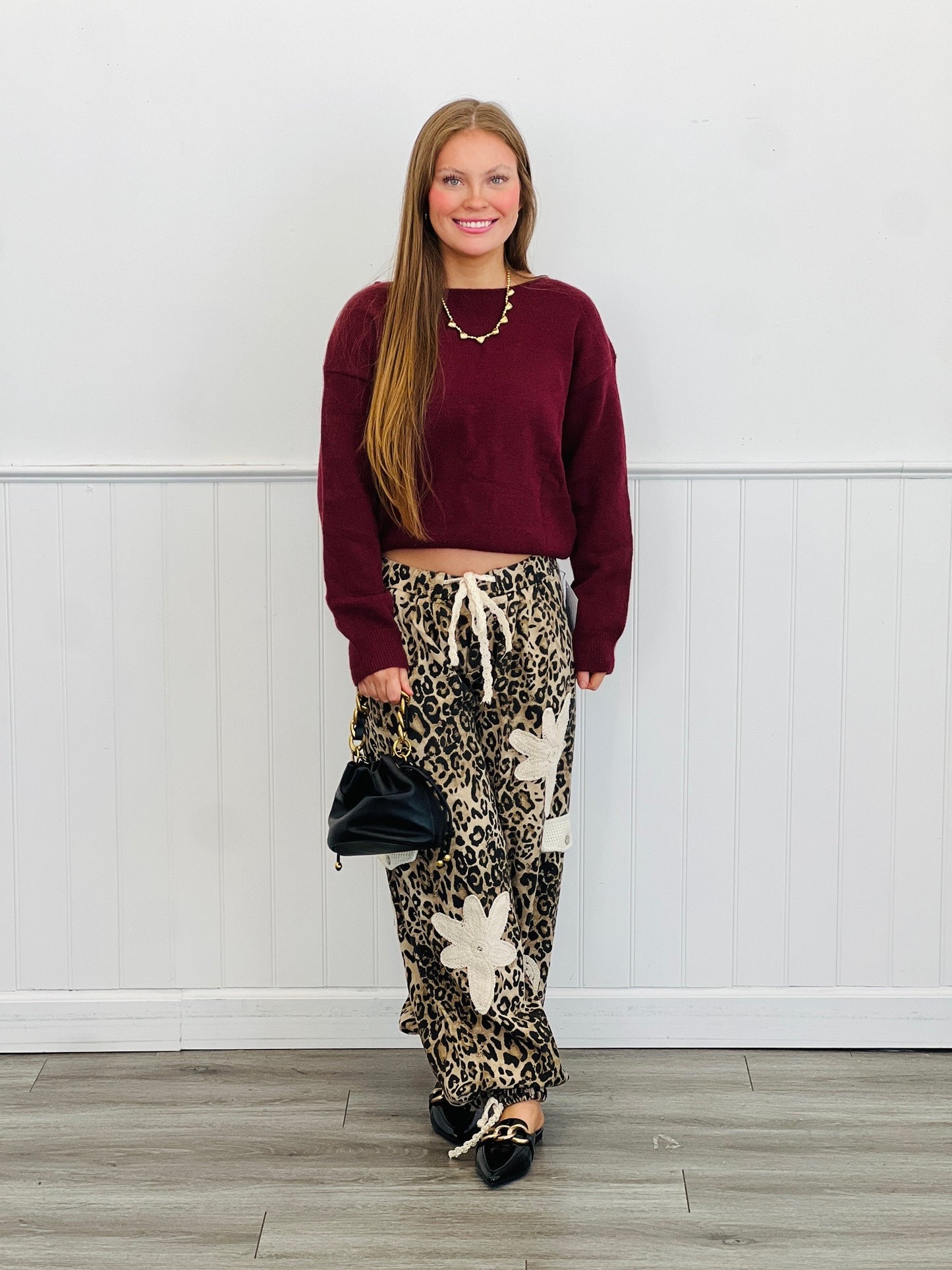 POL Sand Leopard Crochet Lace Patch Pants (Reg.)
