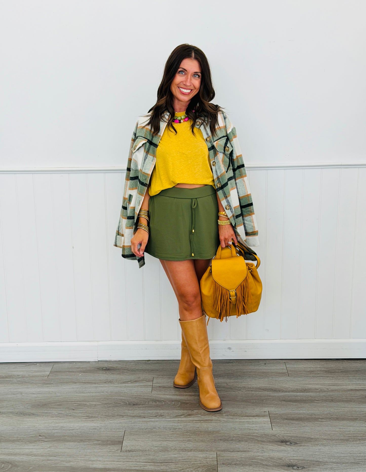 Green/White Plaid Button Down Shacket (Reg.)