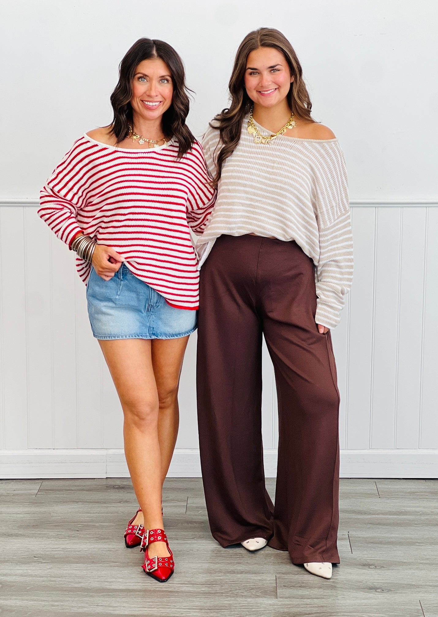 Striped Round Neck Sweater Top (Reg.)-2 Colors
